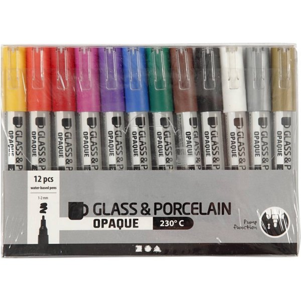 Glas- und Porzellanmarker - gemischte Farben - halbopak - 1-2 mm - 12 Stk Glas- und Porzellanmarker - gemischte Farben - halbopak - 1-2 mm - 12 Stk