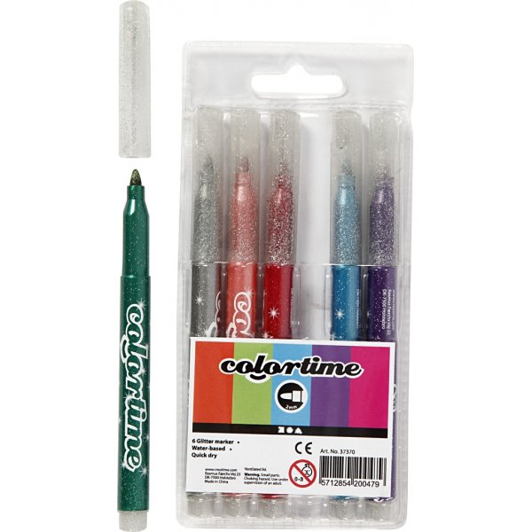 Colortime Glitzermarker - gemischte Farben - 2 mm - 6 Stk Colortime Glitzermarker - gemischte Farben - 2 mm - 6 Stk