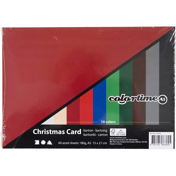 Weihnachtskarton - gemischte Farben - A5 - 60 Blatt Weihnachtskarton - gemischte Farben - A5 - 60 Blatt