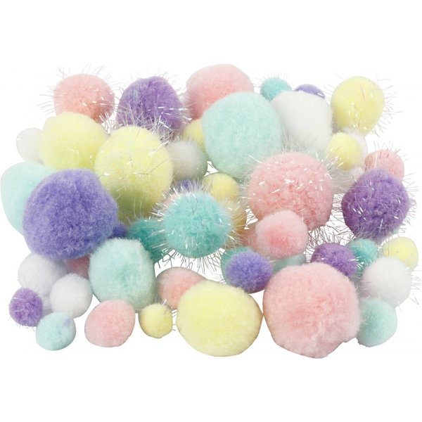 Pompons - Pastellfarben - Glitzer - 62 g Pompons - Pastellfarben - Glitzer - 62 g