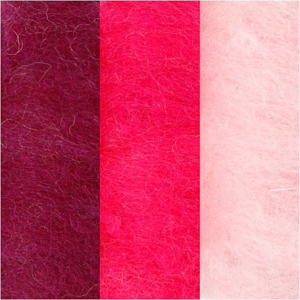 Kardierte Wolle - Lila/Rosa-Harmonie - 3 x 10 g Kardierte Wolle - Lila/Rosa-Harmonie - 3 x 10 g