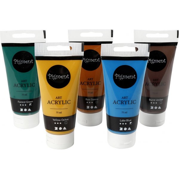 Pigment Art Acryl - Mischfarben - Naturfarben - seidenmatt - 5 x 75 ml Pigment Art Acryl - Mischfarben - Naturfarben - seidenmatt - 5 x 75 ml