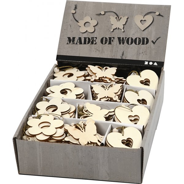 Holzdekorationen - Blumen - Schmetterlinge - Herzen - 200 Stk Holzdekorationen - Blumen - Schmetterlinge - Herzen - 200 Stk
