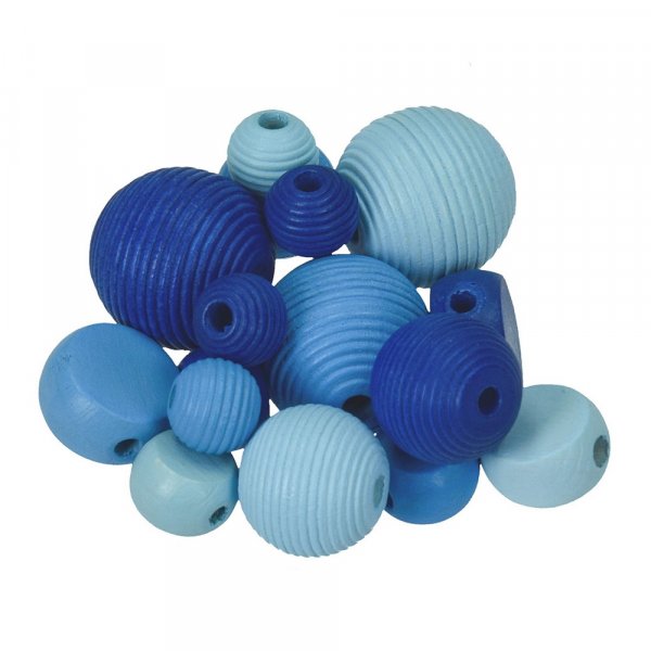 Holzperlen - Blaumix 25 Stk. Farb-Form-Mix