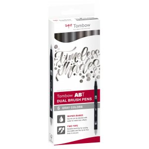 Tombow ABT Dual Brush Pen Grautoner 6er-Pack Tombow ABT Dual Brush Pen Grautoner 6er-Pack