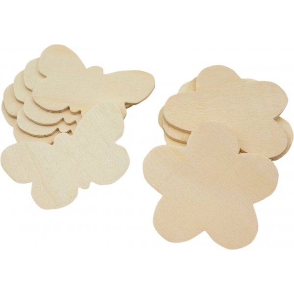 Holzfiguren Schmetterlinge & Blumen - 12 Stk