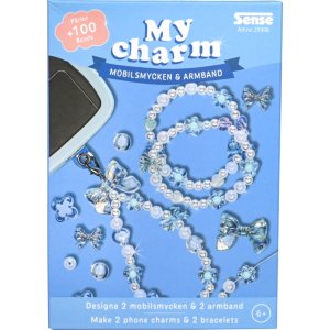 Perlenbesetzter Handy-Schmuck und Armband, blau - zum Selbermachen Perlenbesetzter Handy-Schmuck und Armband, blau - zum Selbermachen